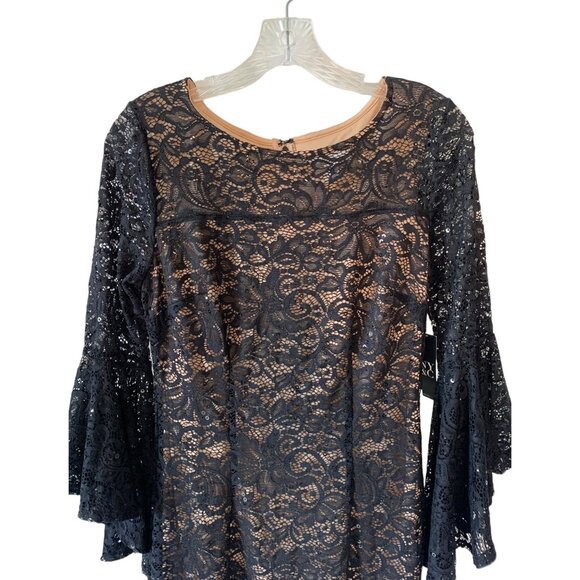 NEW YORK & COMPANY Black Lace & Sequins Bell-Sleeve Cocktail Dress NWT Size XS - Picture 3 of 8